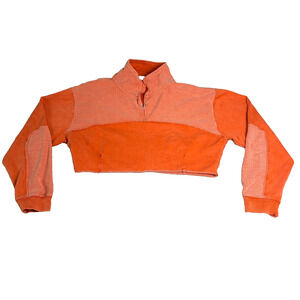 Out from Under Cropped Quarter Zip Mock Neck Sweatshirt M Orange Spring Layering
